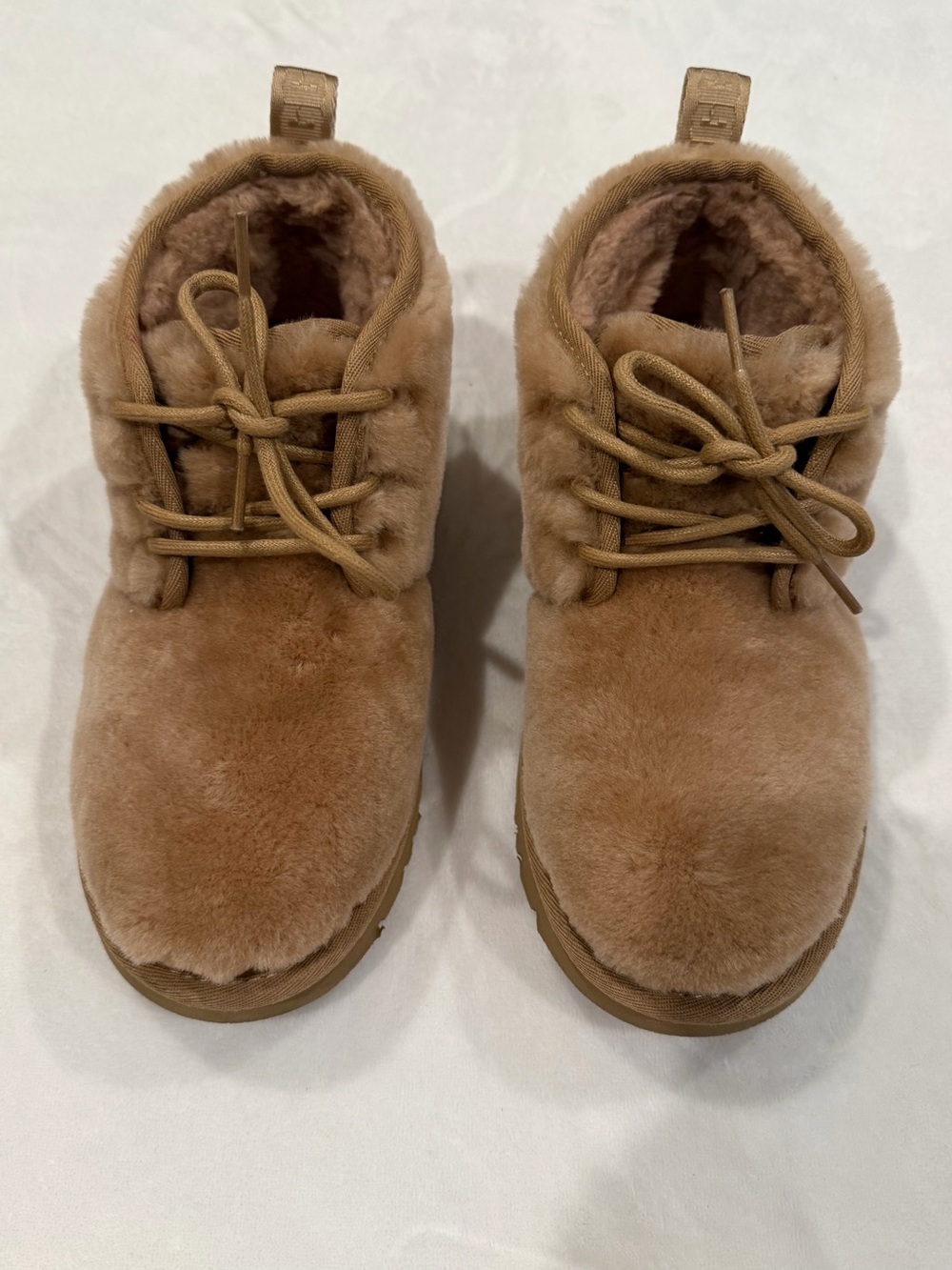 UGG Neumel Cozy Chestnut Sheepskin Fur Lace Up Ankle Boots Women's Size 6